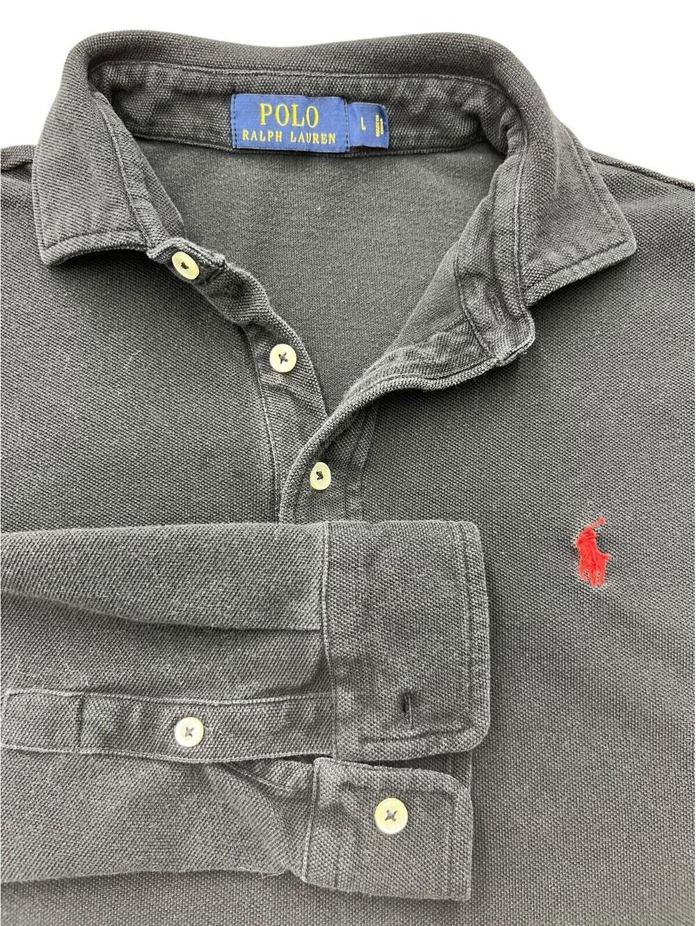 Vintage Polo Ralph Lauren Charcoal Long Sleeve Polo Shirt Large Workwear Preppy